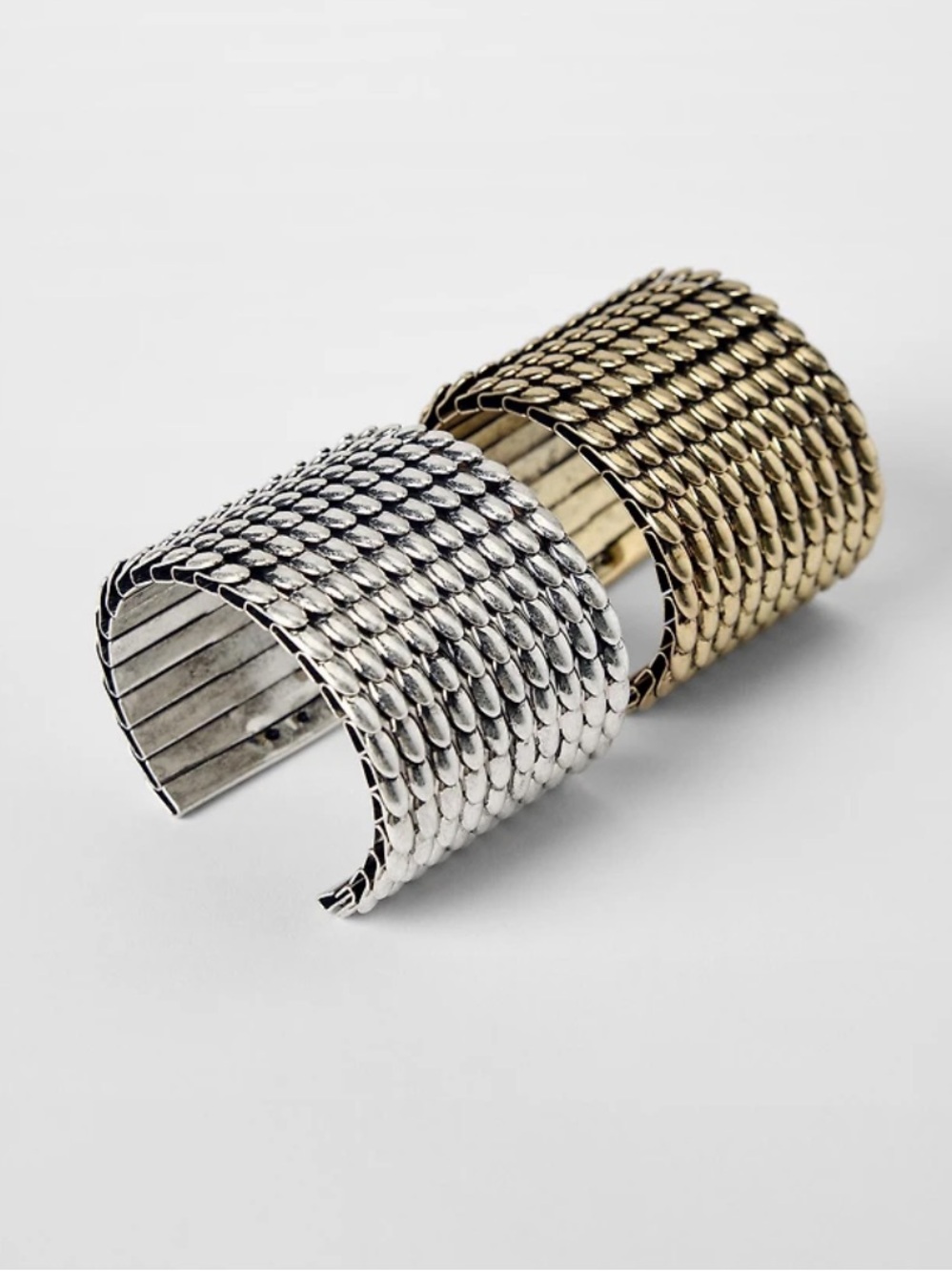 Zara Two-Tone Textured Cuff Bracelets - Silver & Gold